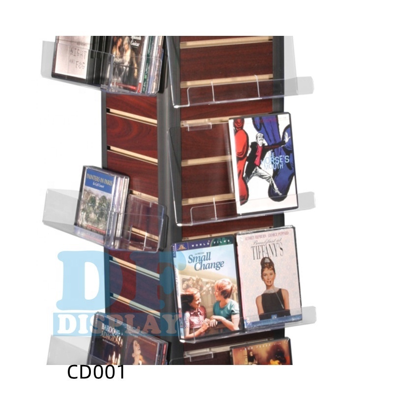 CD001 Rotating Floor MDF with Pocket for Post Greeting Card Display CD Calendar Magazine Display Stand Rack