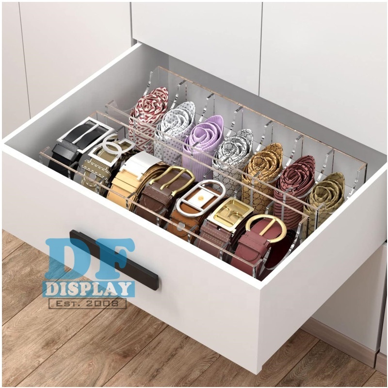 BE009  Leather Belt storage acrylic belt storage rack for closet 7 compartment display boxes for ties and bow ties rack