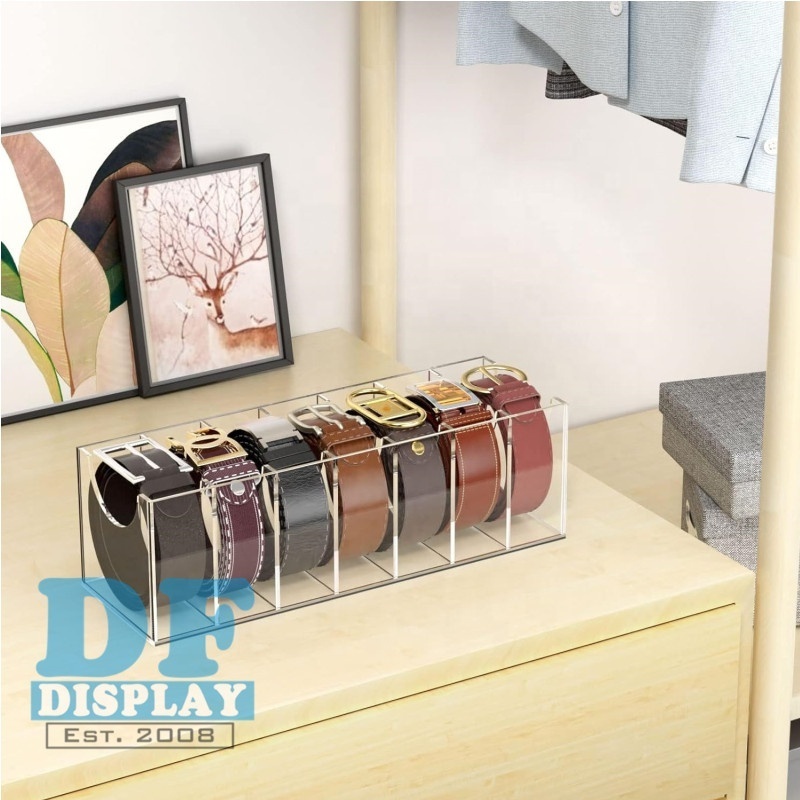 BE009  Leather Belt storage acrylic belt storage rack for closet 7 compartment display boxes for ties and bow ties rack