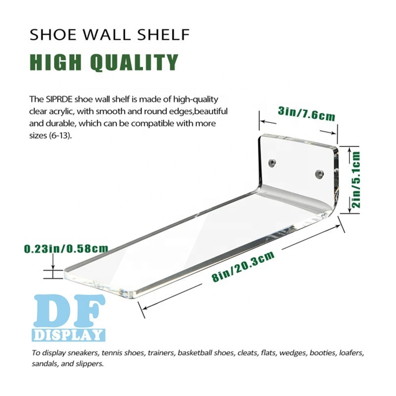 SH029 Floating Shoe Shelves for Closet Wall Set of 6, Floating Shoe Display Clear Acrylic Sneaker Shelves to Show Top Shoes