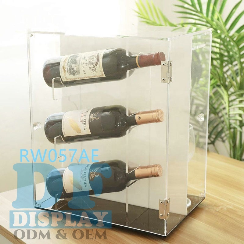 Acrylic counter wine bottle display stand wine glass display holder acrylic wine bottle display case with locks