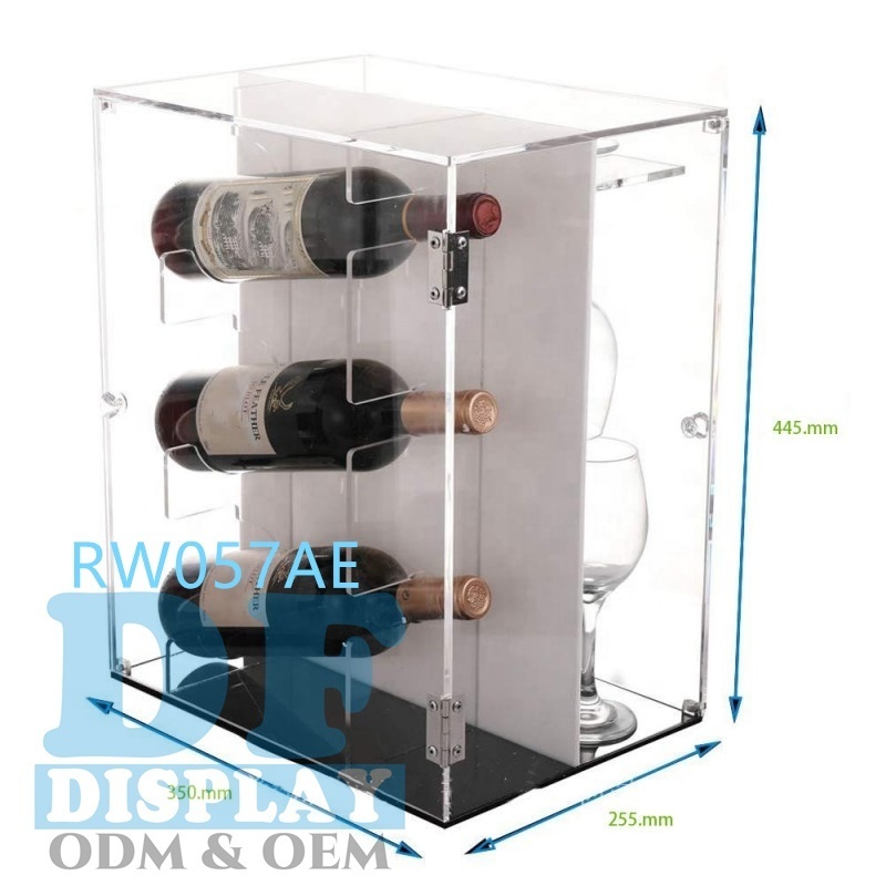 Acrylic counter wine bottle display stand wine glass display holder acrylic wine bottle display case with locks