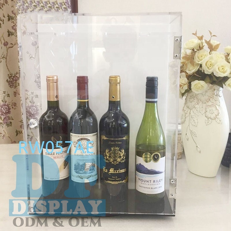 Acrylic counter wine bottle display stand wine glass display holder acrylic wine bottle display case with locks