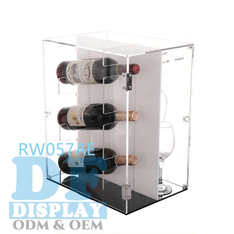 Acrylic counter wine bottle display stand wine glass display holder acrylic wine bottle display case with locks