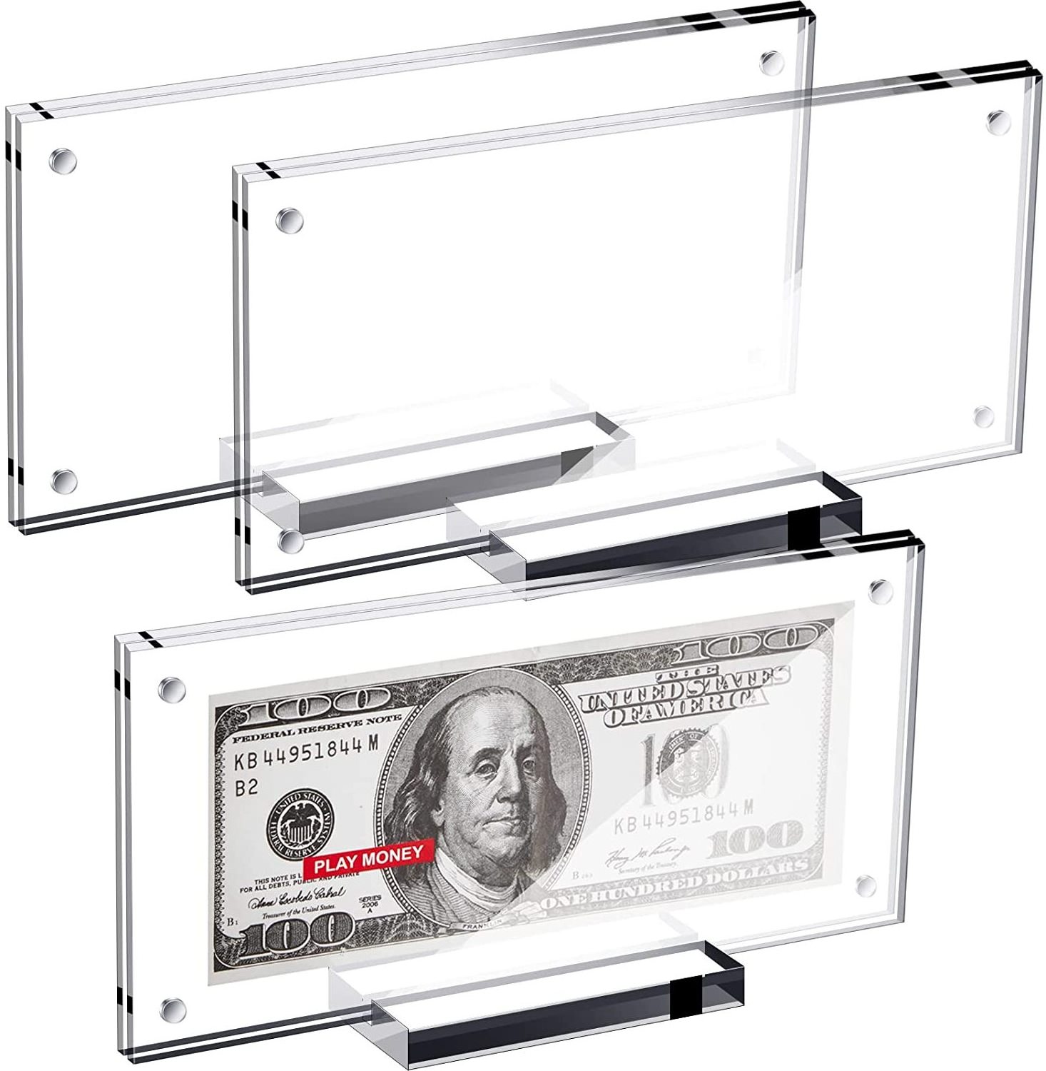 H037  Acrylic display stand, Acrylic Display Dollar Bill Holder Currency Paper Money Display Case Money Frame for Bill Protector