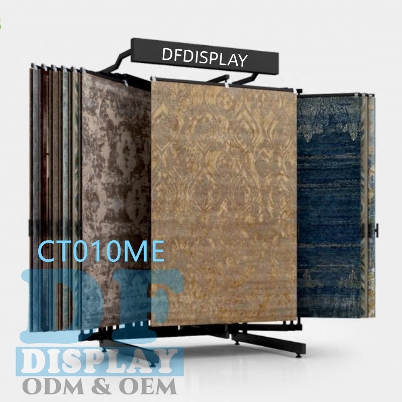 Carpet sample display rack and stand carpet showroom rug display metal page turning hanging rug display metal rack