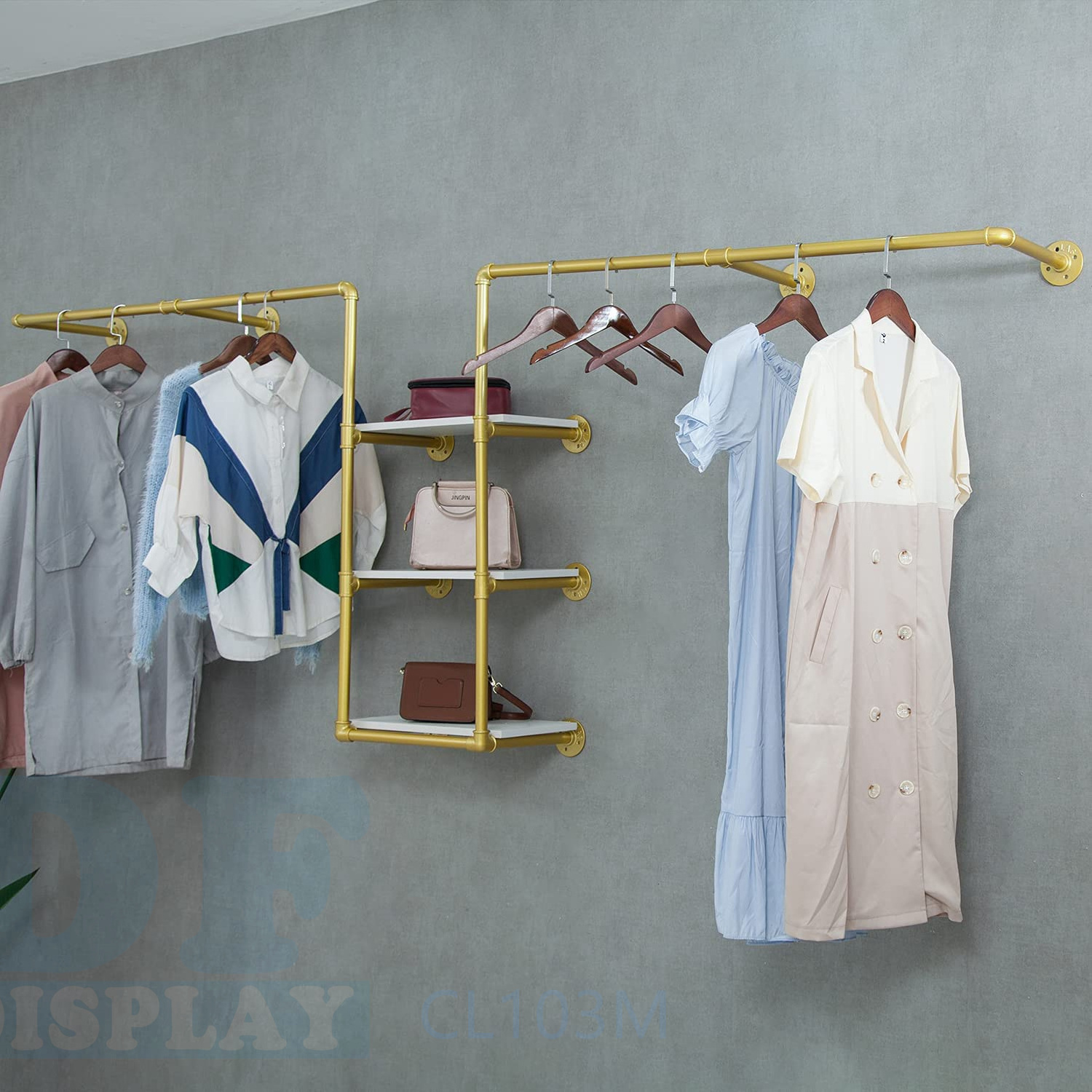 CL103M Industrial Pipe Clothes Rack, Wall Mounted Garment Bar, Retail Clothing Display Stand clothing display rack