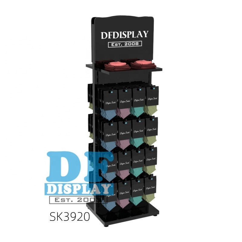 SK3920 Retail Store Sock Display Stockings Display Fixtures Stand Metal Hooks Sock Display  with shelves baseball hat cap rack