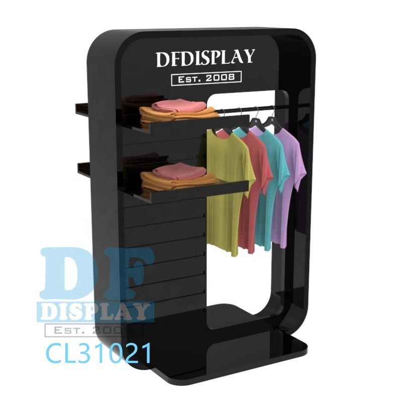 Custom clothing display fixturing modern style clothing display racks standing wood clothing stand metal garment display rack