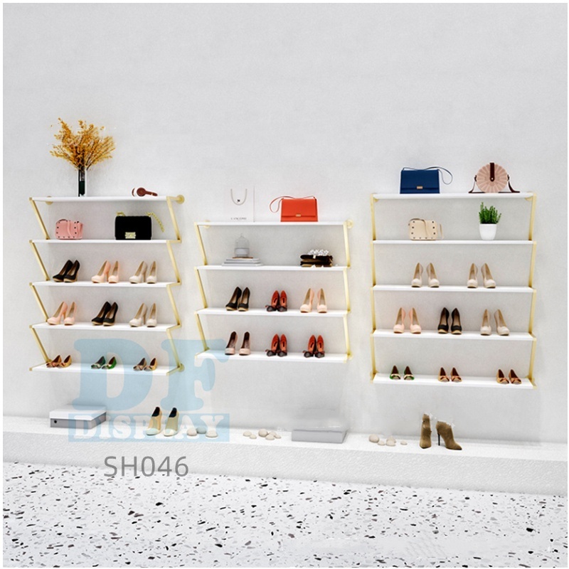 SH046  Gold clothing/ shoe rack display  wall-mounted bag shelf shop rack commercial display shoe shelf