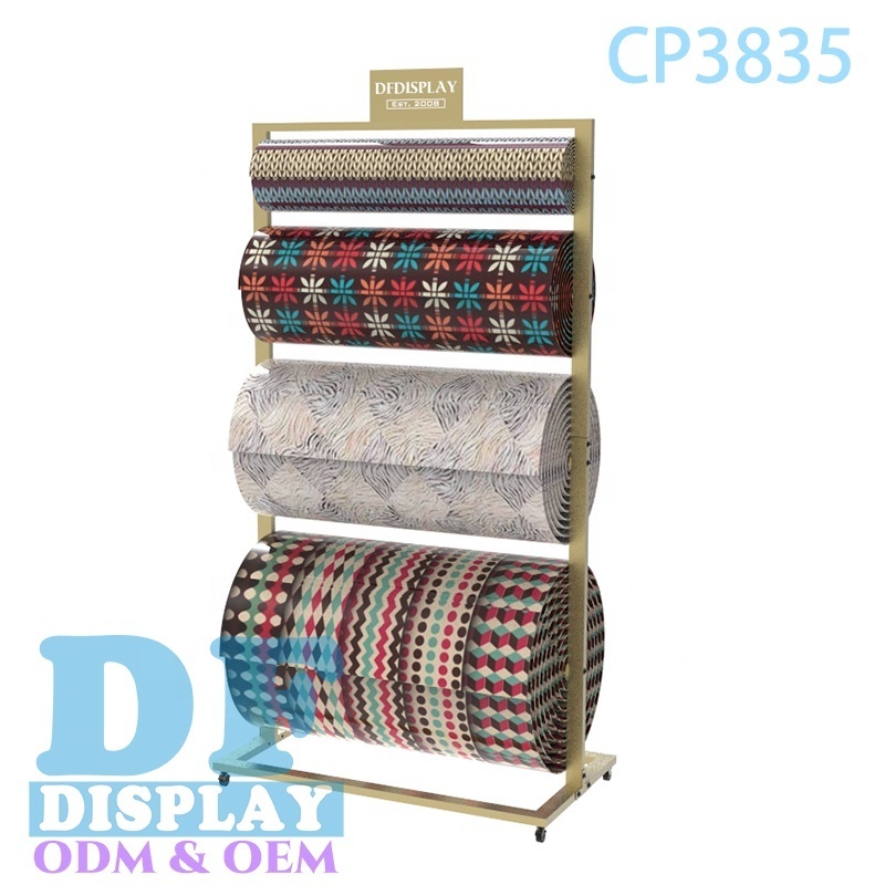 Fabric roll stand carpet display racks layer sample floor standing fabric roll display stand