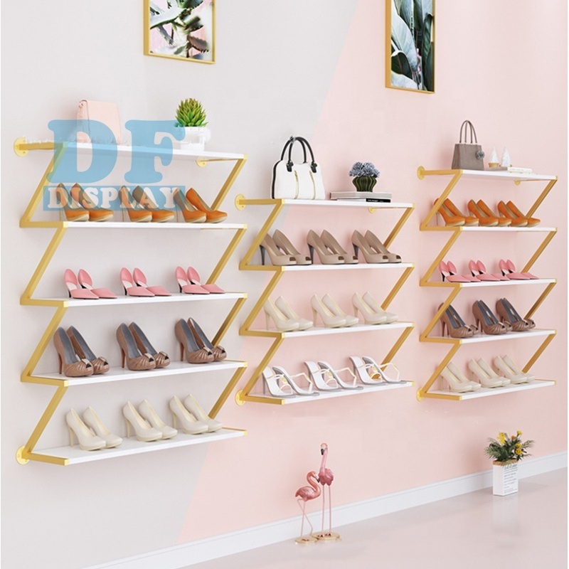 SH046  Gold clothing/ shoe rack display  wall-mounted bag shelf shop rack commercial display shoe shelf