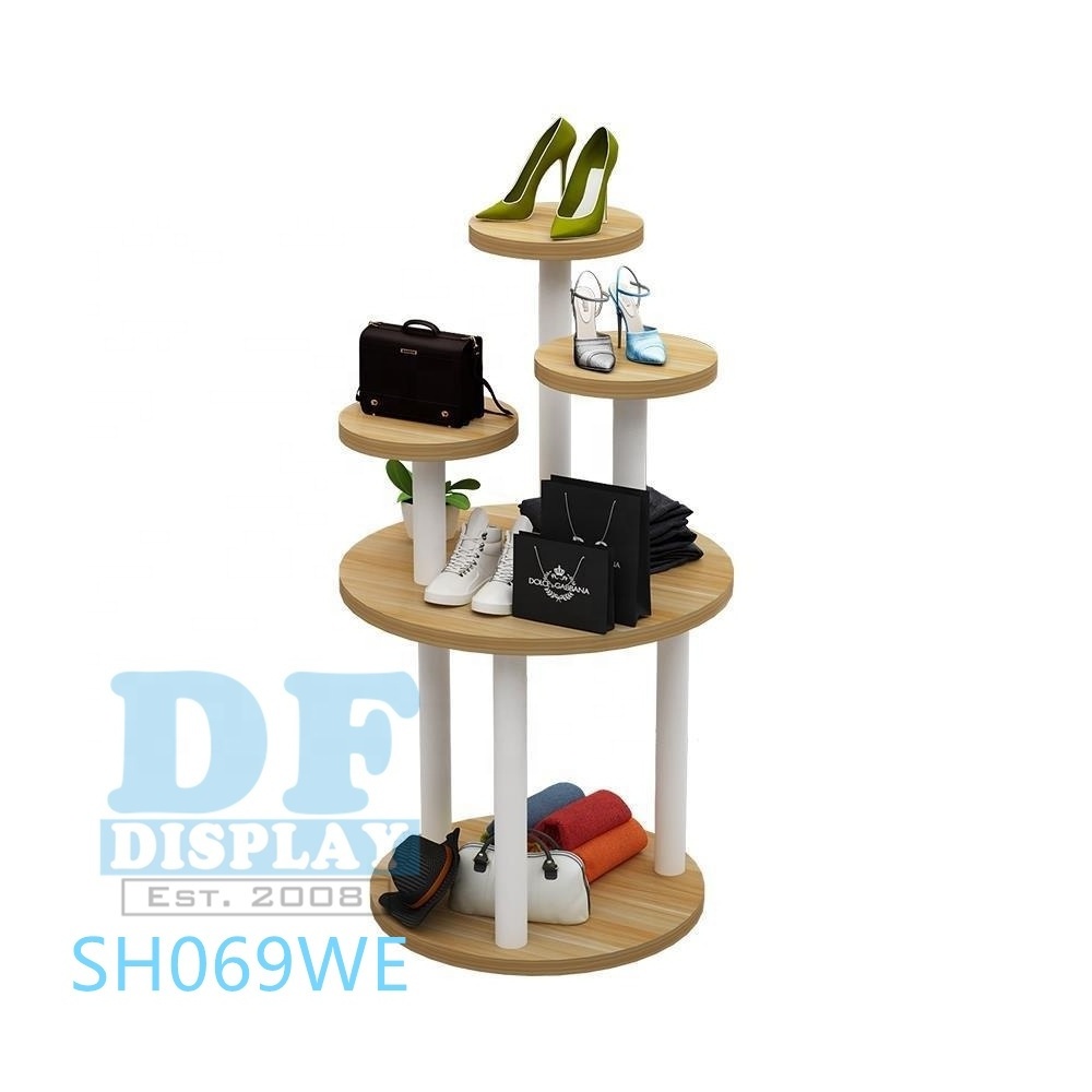 Shoes display rack for retail shop wooden round shoes display show table floor shoes display