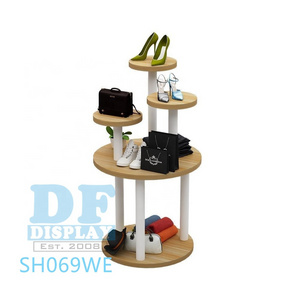 Shoes display rack for retail shop wooden round shoes display show table floor shoes display