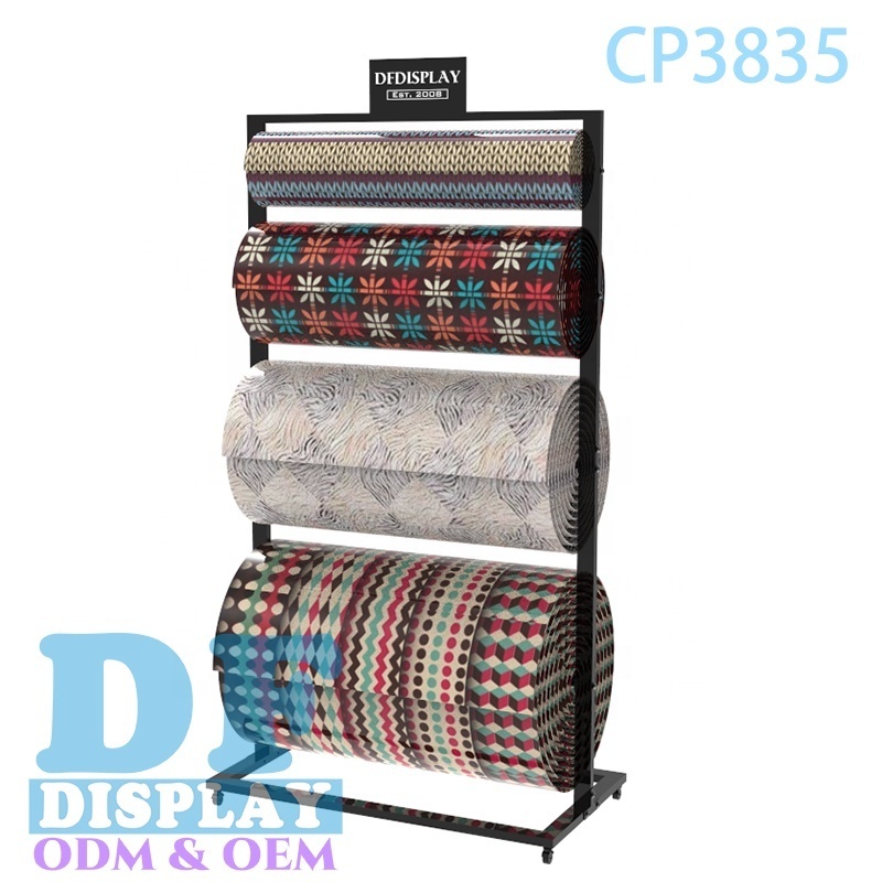 Fabric roll stand carpet display racks layer sample floor standing fabric roll display stand