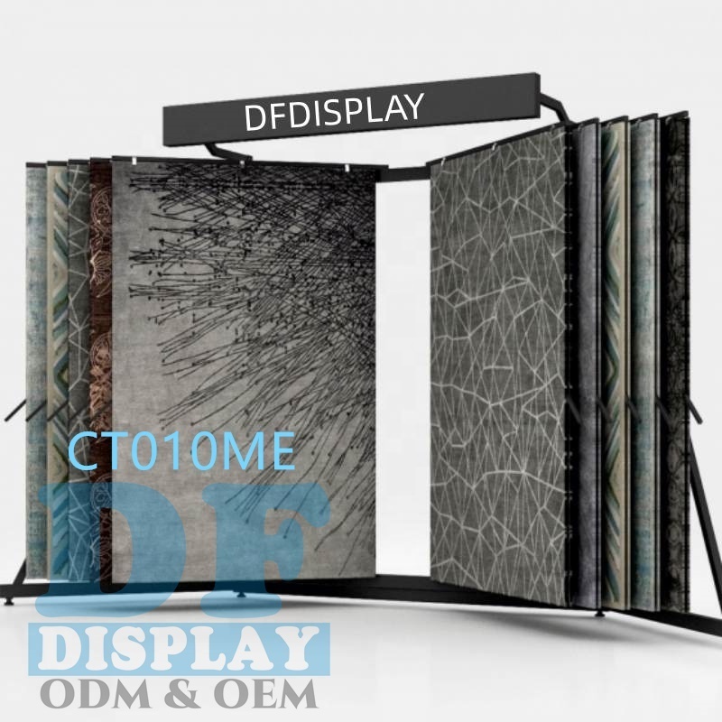 Carpet sample display rack and stand carpet showroom rug display metal page turning hanging rug display metal rack