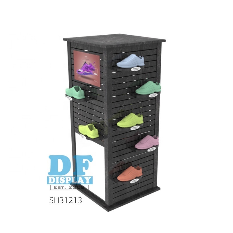 SH31213 shoe display rack sneaker stand rotating spinning stand floor rotation with shelves bag display for shop