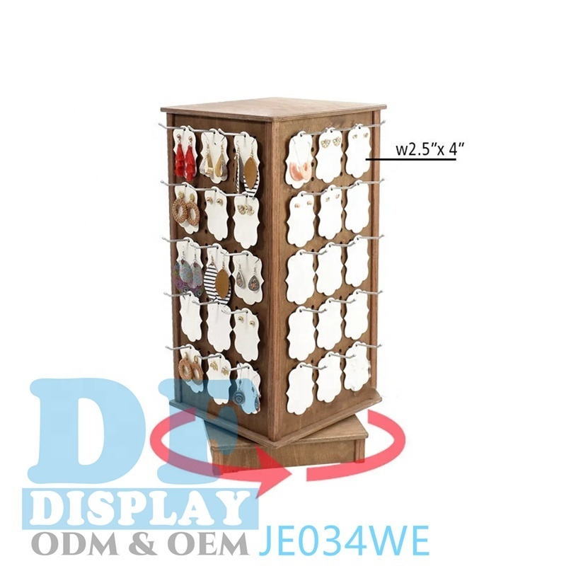 Wooden /MDF Jewelry Display Rack With Hooks Earring Card Display Holder Rotating Jewelry Display Stand Countertop Jewelry Tower