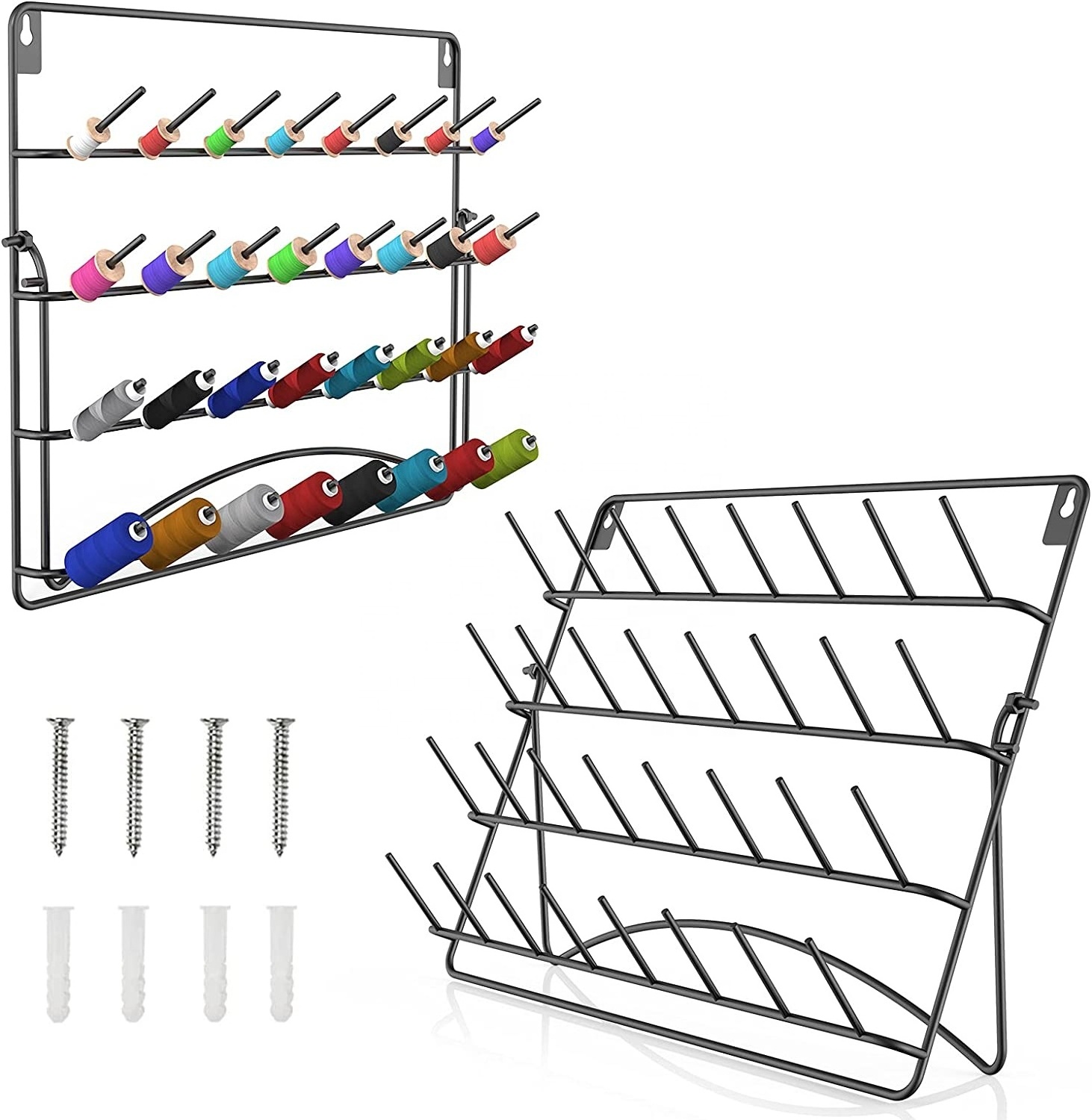 H091  Metal Thread Rack Organizer Sewing Storage Stand with Hooks, Large Rack for Quilting Embroidery Jewelry  Rack