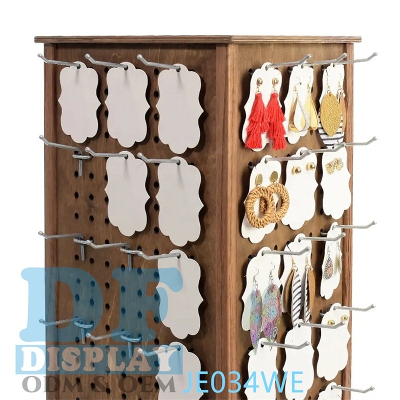 Wooden /MDF Jewelry Display Rack With Hooks Earring Card Display Holder Rotating Jewelry Display Stand Countertop Jewelry Tower