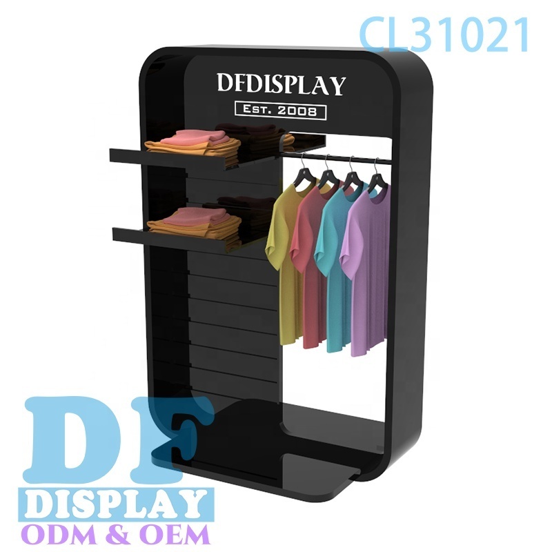 Custom clothing display fixturing modern style clothing display racks standing wood clothing stand metal garment display rack