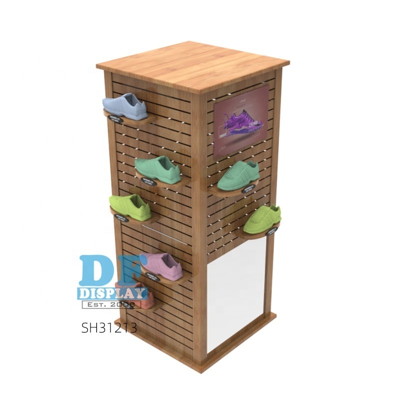 SH31213 shoe display rack sneaker stand rotating spinning stand floor rotation with shelves bag display for shop