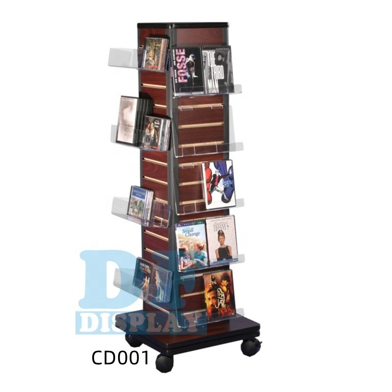 CD001 Rotating Floor MDF with Pocket for Post Greeting Card Display CD Calendar Magazine Display Stand Rack