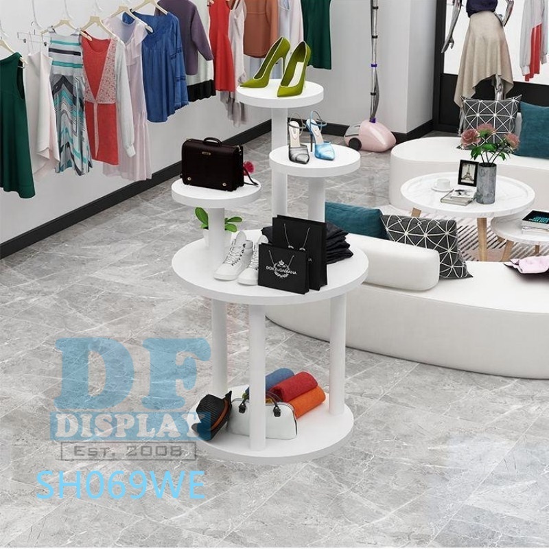 Shoes display rack for retail shop wooden round shoes display show table floor shoes display