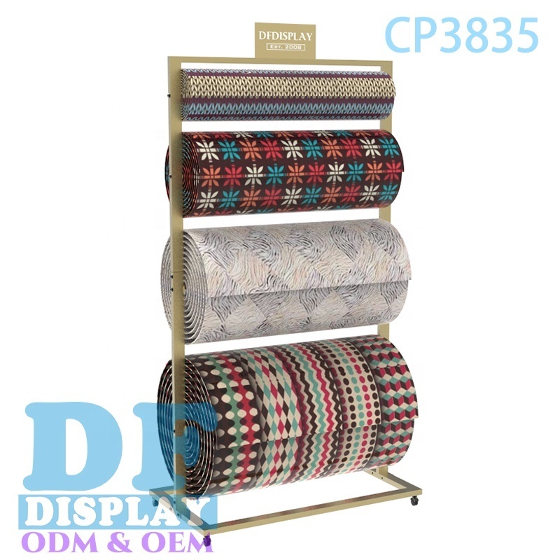 Fabric roll stand carpet display racks layer sample floor standing fabric roll display stand