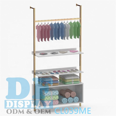 Child Clothes Display Kids Garment Rack Gold Boutique Wall Mounted Rail Pipe Clothing Rack Hanger Retail Hanging Display Shelves