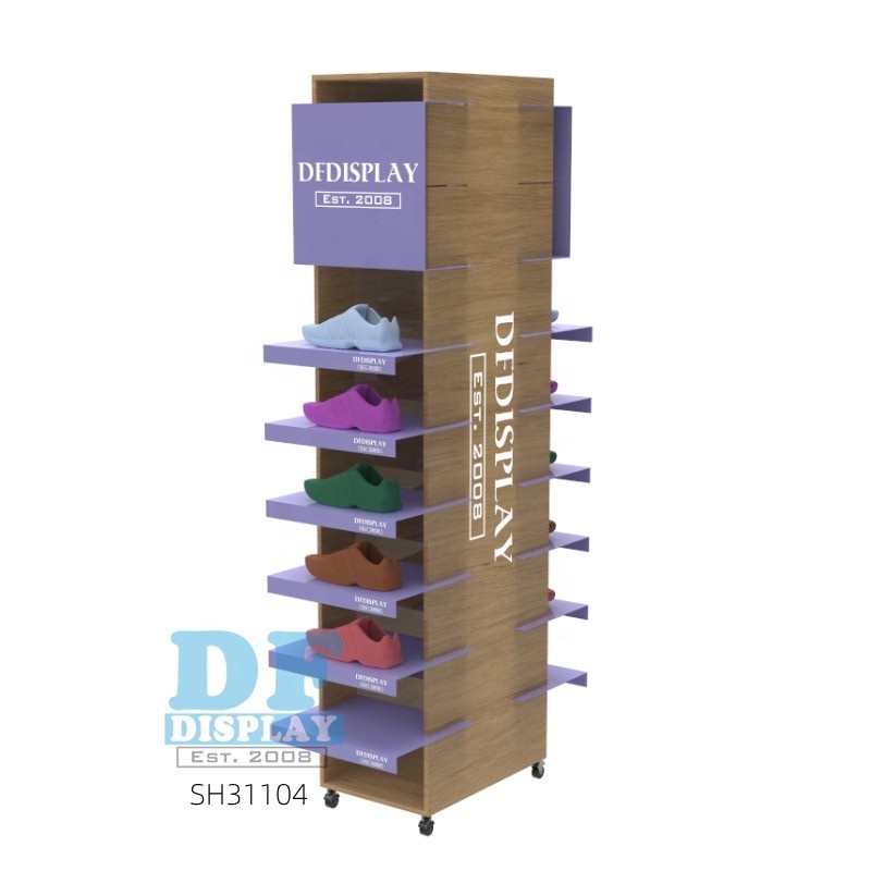 SH31104   shoe display rack sneaker stand rotating spinning stand floor rotation with shelves bag display