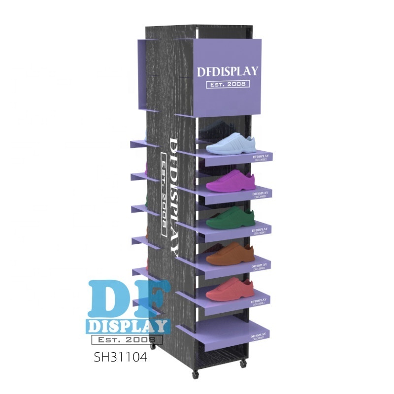 SH31104   shoe display rack sneaker stand rotating spinning stand floor rotation with shelves bag display