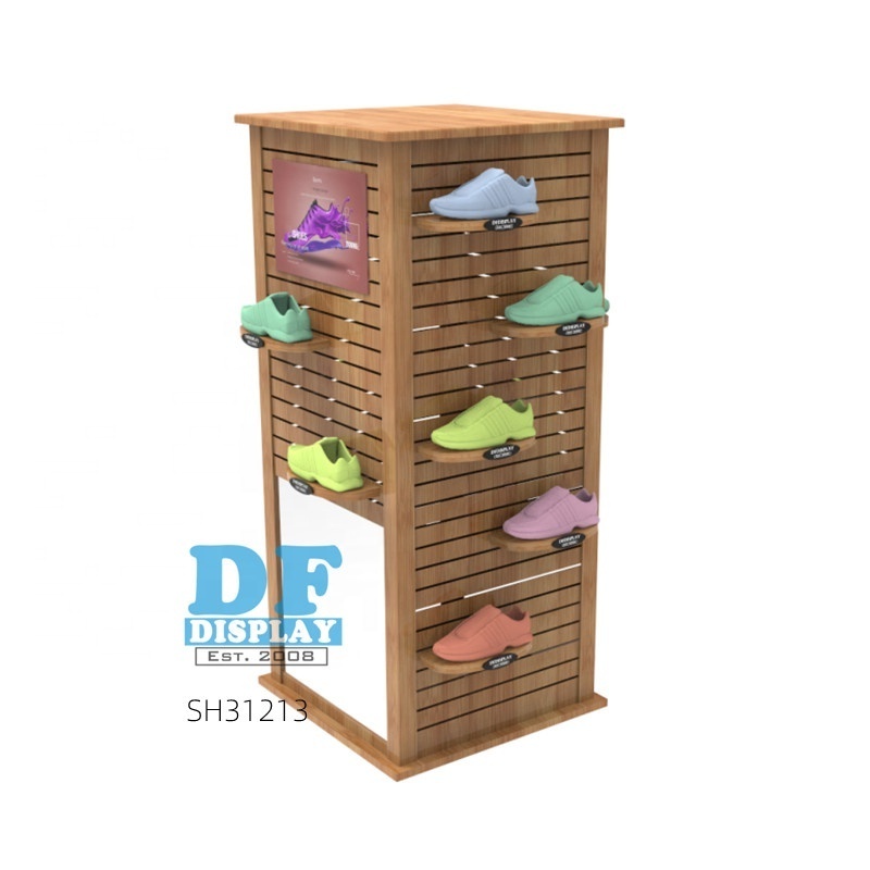 SH31213 shoe display rack sneaker stand rotating spinning stand floor rotation with shelves bag display for shop