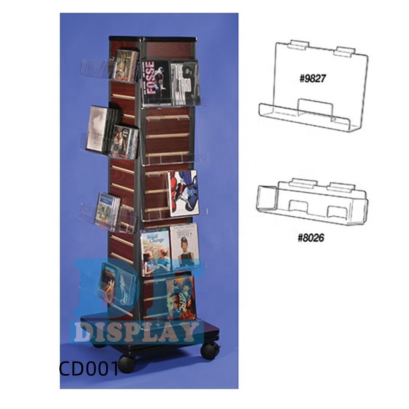 CD001 Rotating Floor MDF with Pocket for Post Greeting Card Display CD Calendar Magazine Display Stand Rack