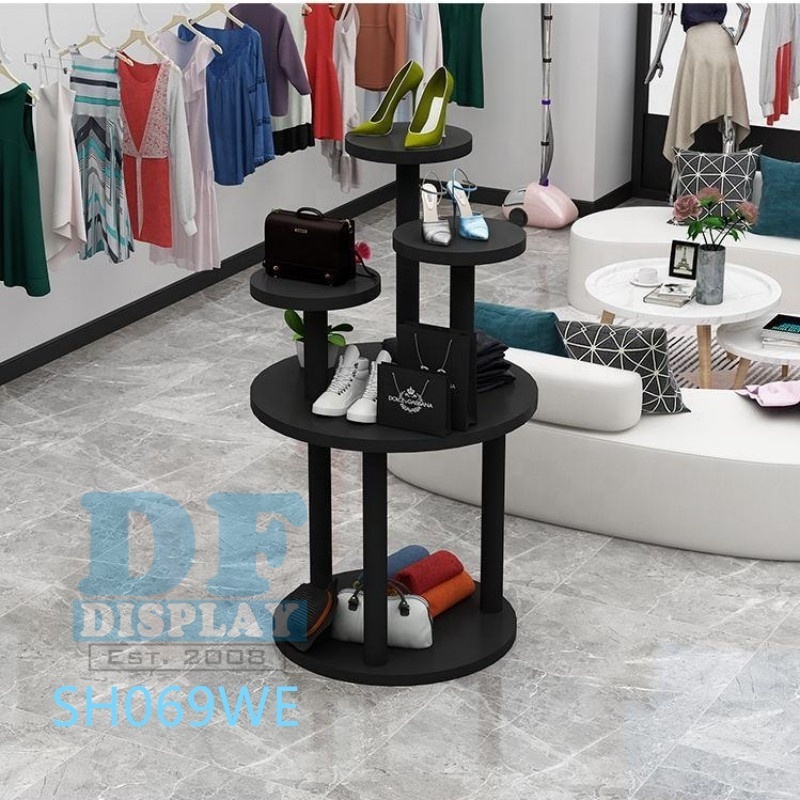 Shoes display rack for retail shop wooden round shoes display show table floor shoes display