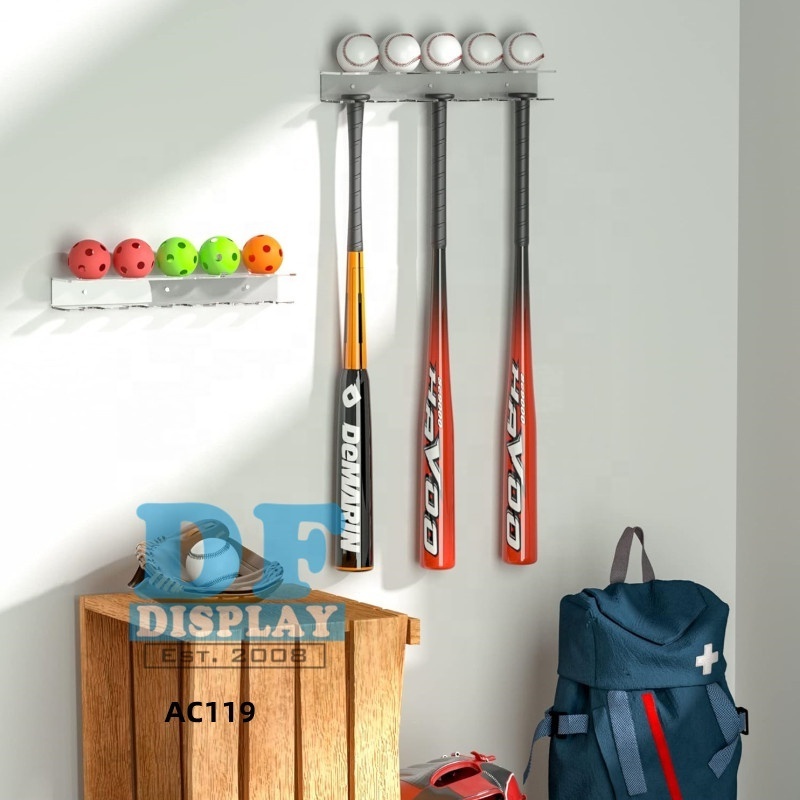 AC119  Wall Mounting Acrylic Baseball Holder and Baseball Bat Display, Ball and Bat Storage Rack for Wall, Easy to Install,