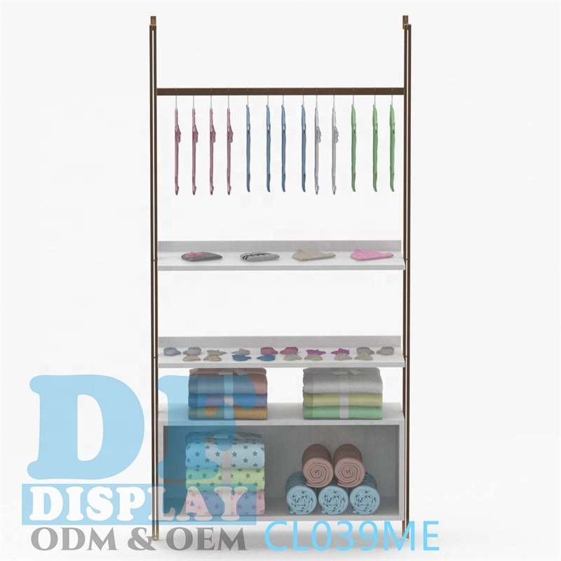 Child Clothes Display Kids Garment Rack Gold Boutique Wall Mounted Rail Pipe Clothing Rack Hanger Retail Hanging Display Shelves