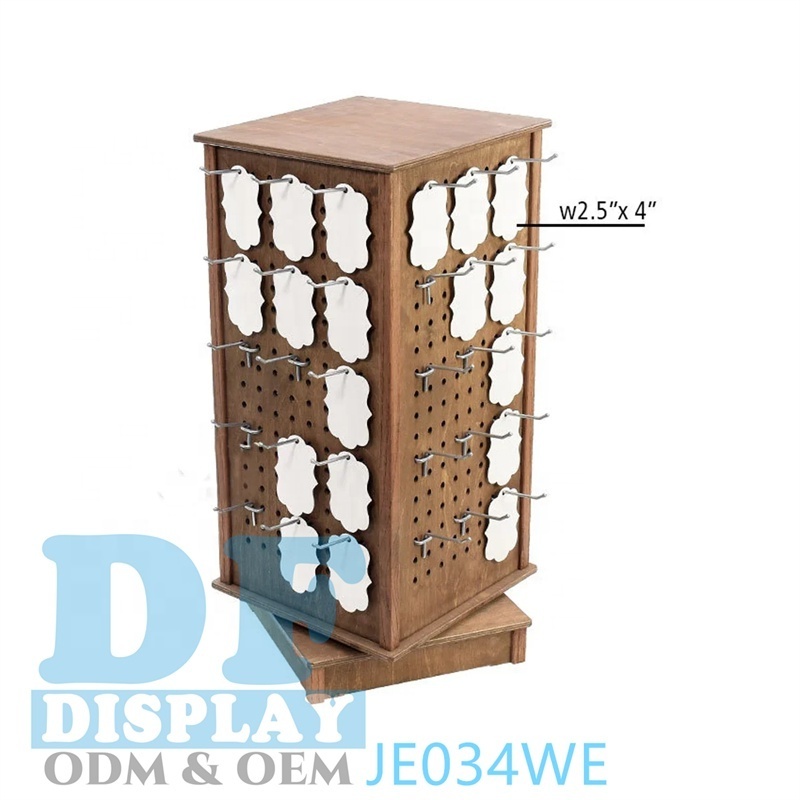 Wooden /MDF Jewelry Display Rack With Hooks Earring Card Display Holder Rotating Jewelry Display Stand Countertop Jewelry Tower