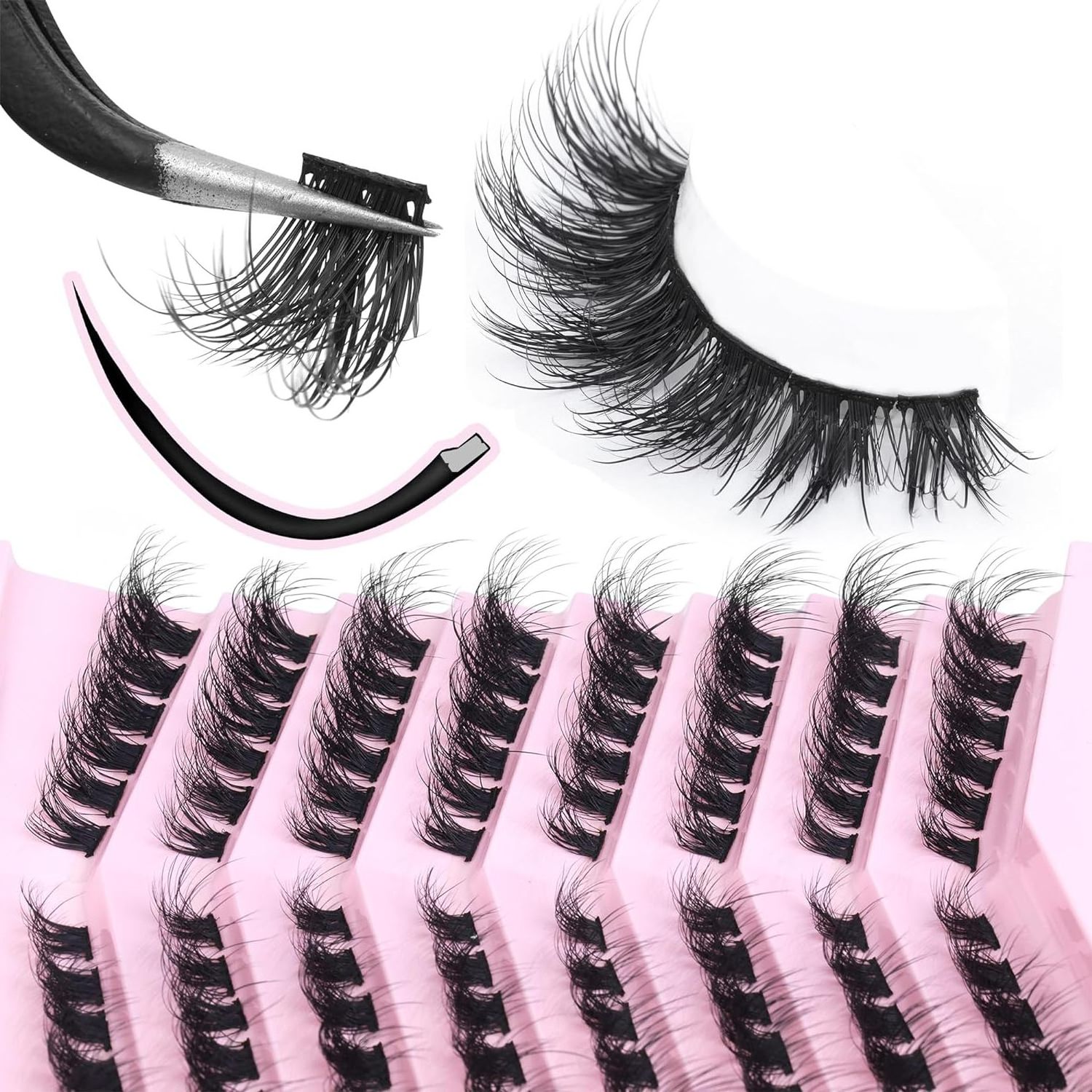 At Home Pre-Bond Technology Superfine Band Diy Segmented Lashes Long Lasting Pre Cut Ribbon Cluster Lashes Self Adhesive eyelash