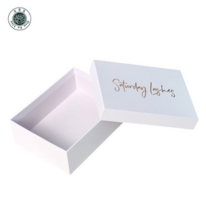 Paper boxes custom empty printed shoe box with rose gold logo hot stamping white lid and bottom shoe packaging box