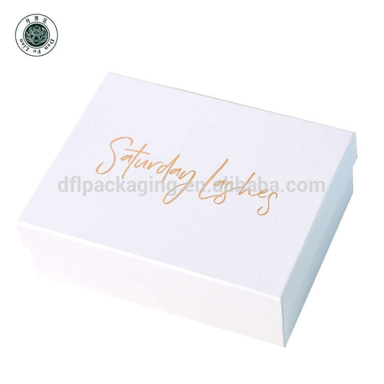 Paper boxes custom empty printed shoe box with rose gold logo hot stamping white lid and bottom shoe packaging box