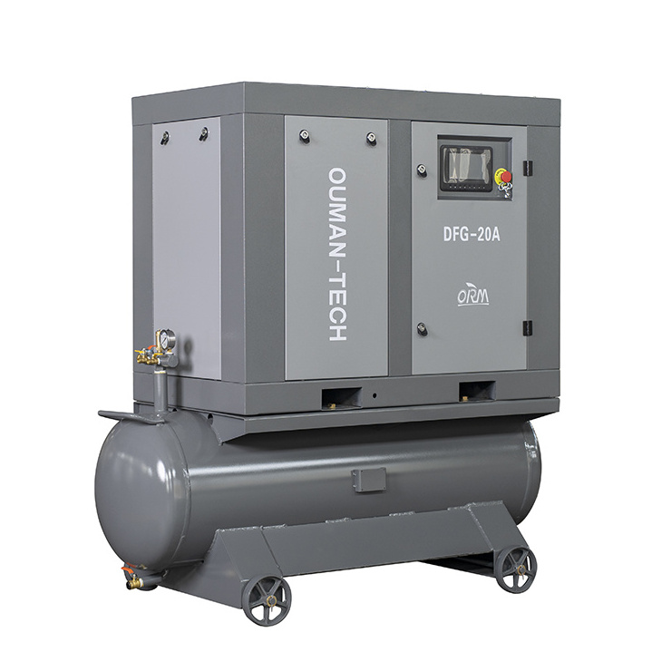 Industrial air compressor integrated with air tank and cold dryer used in factories stable