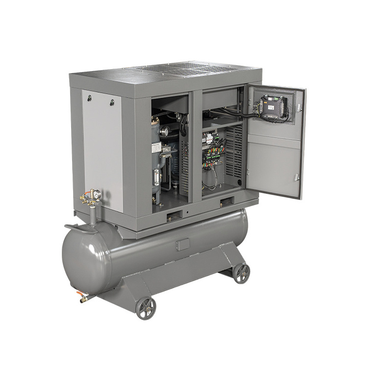 Industrial air compressor integrated with air tank and cold dryer used in factories stable