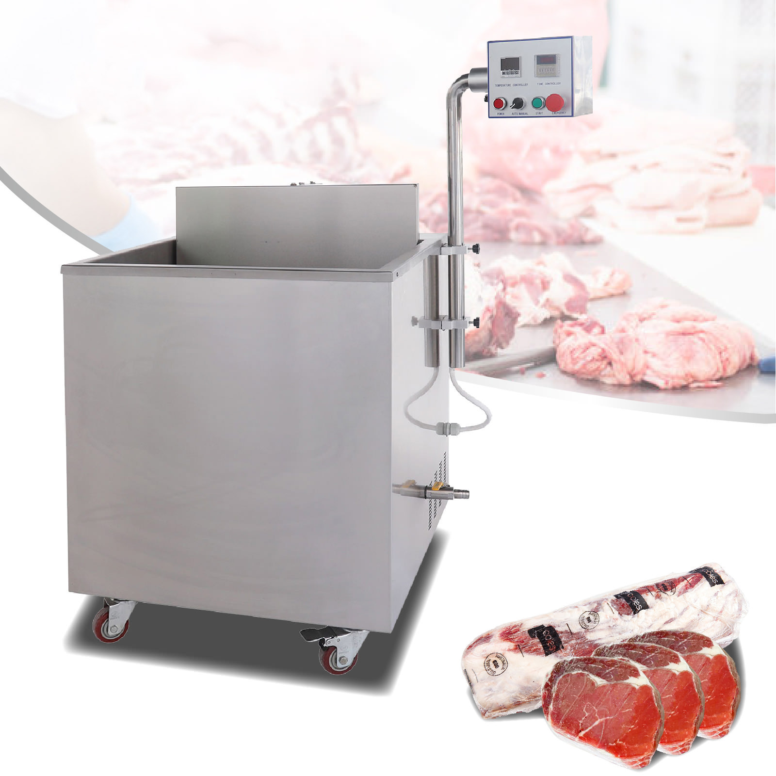 6050 Shrink Film Tunnel Wrapping Machine Hot Water Dip Tank  For Food Meat Pork Beef Chicken Wrap Vacuum Packing Machine