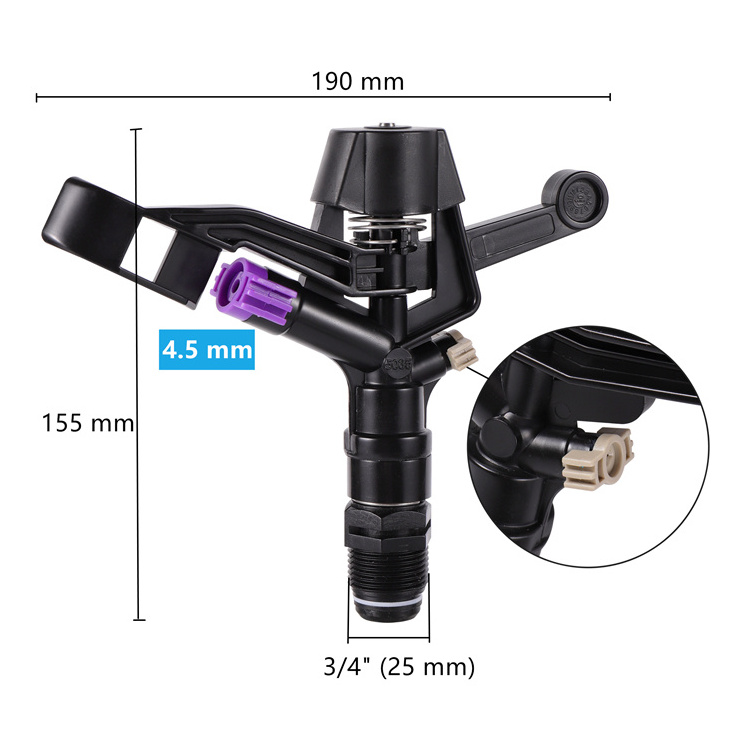 Portable Durable Plastic 3/4 Inch Impact Sprinkler Heads Farm Irrigation Sprinkler Nozzle System