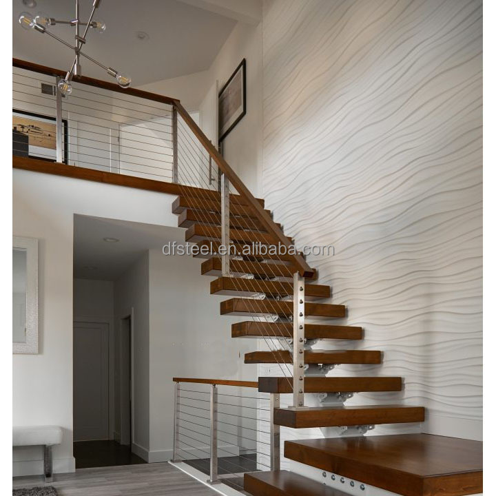 DF  Wood Handrail Top Mounted Cable Railing Handrails For Stairs With Stainless Steel Balustrade