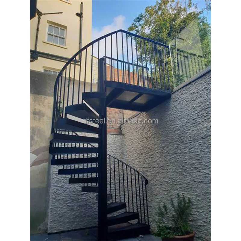 DF modern indoor Curved Shape Steel Bar wooden spiral Staircase Design Villa Indoor iron Spiral Stair  from  stairs factory