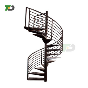 DF modern indoor Curved Shape Steel Bar wooden spiral Staircase Design Villa Indoor iron Spiral Stair  from  stairs factory