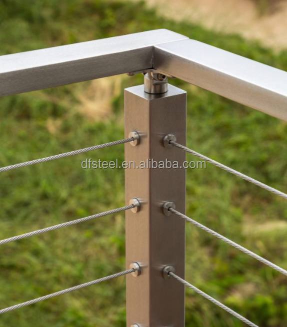 DF  Wood Handrail Top Mounted Cable Railing Handrails For Stairs With Stainless Steel Balustrade