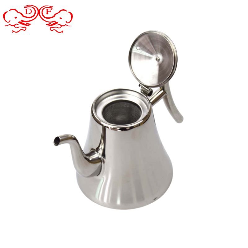 DF trading house cheap price stainless steel coffee kettle with filter goose neck tea pot water kettle mirror polishing oil pot